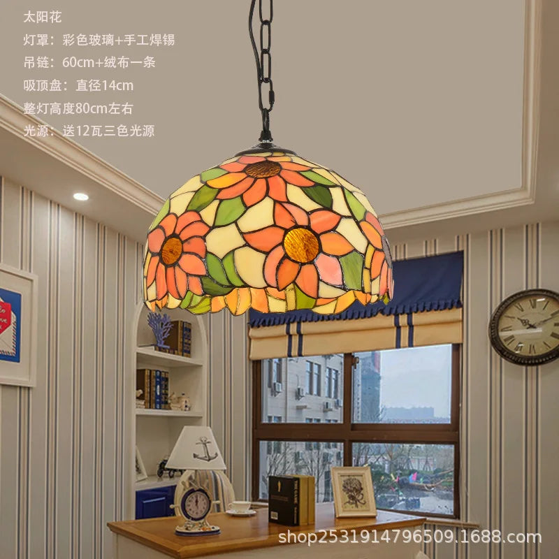 lustre rétro en verre teinté style méditerranéen pour restaurant et hall - vue 12 sur 18