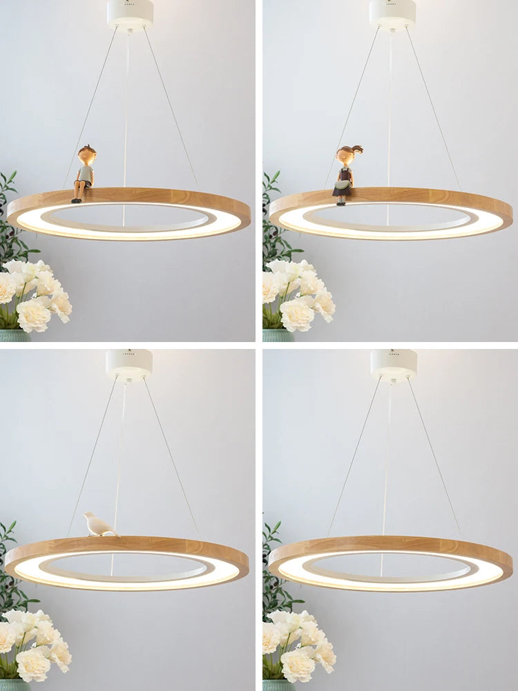 suspension ronde à led en bois pour éclairage commercial et industriel - vue 6 sur 10