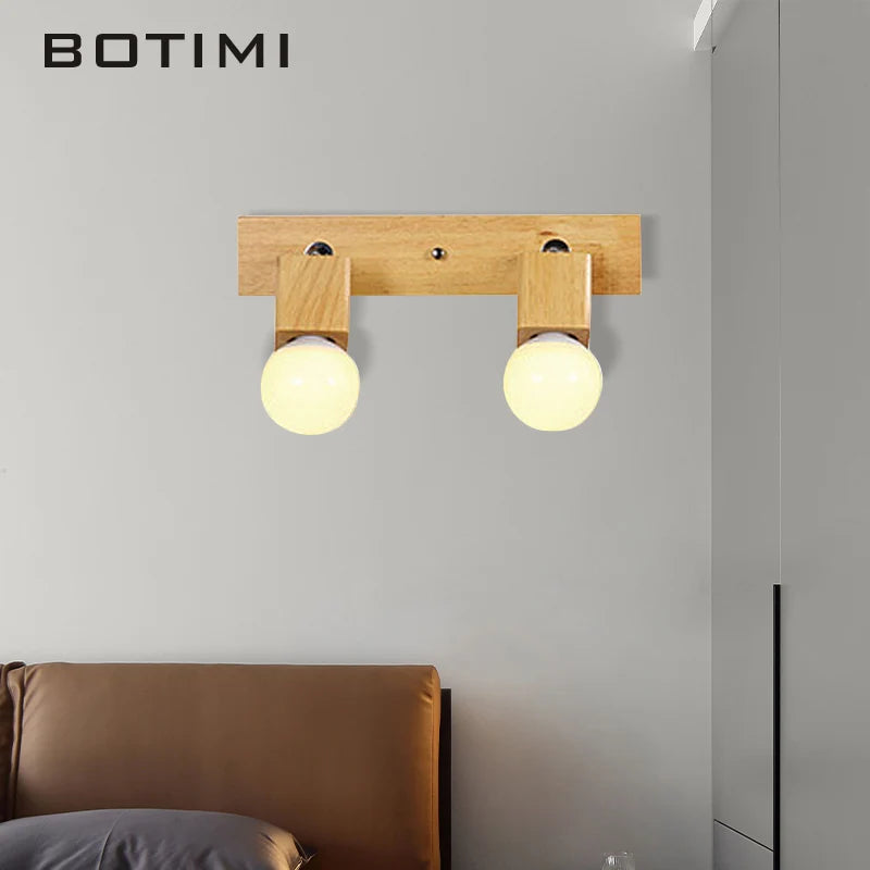 botimi triple applique miroir bois base nordique ajuster hôtel lumières murale - vue 6 sur 10