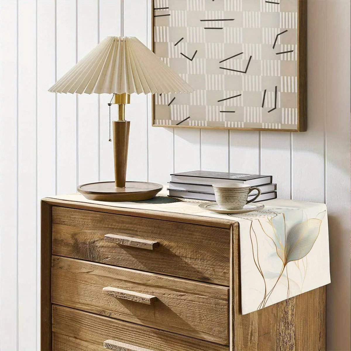 Chemin de table motifs feuilles abstraits style botanique - vue 4 sur 6