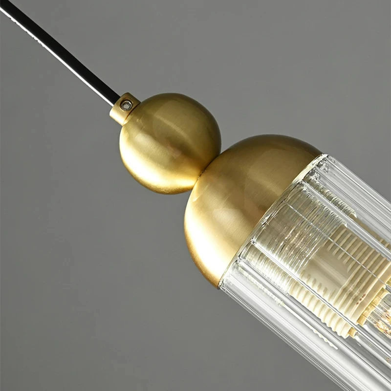 lustre en verre transparent avec cordon réglable en cuivre - vue 5 sur 8