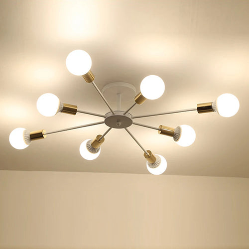 lustre industriel moderne avec tiges multiples en fer et bois - vue 16 sur 16
