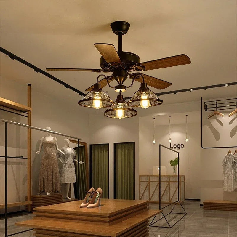 ventilateur industriel avec lumière et télécommande rétro 3 lumières - vue 2 sur 6