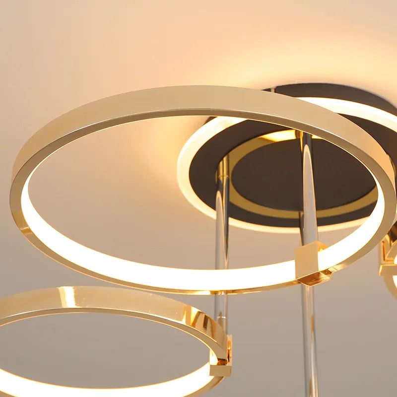 Plafonnier doré à anneaux led moderne - vue 5 sur 10