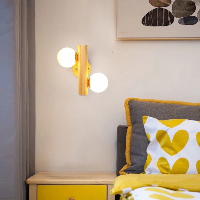 applique murale led nordique en verre et bois réglable moderne - vue 2 sur 7