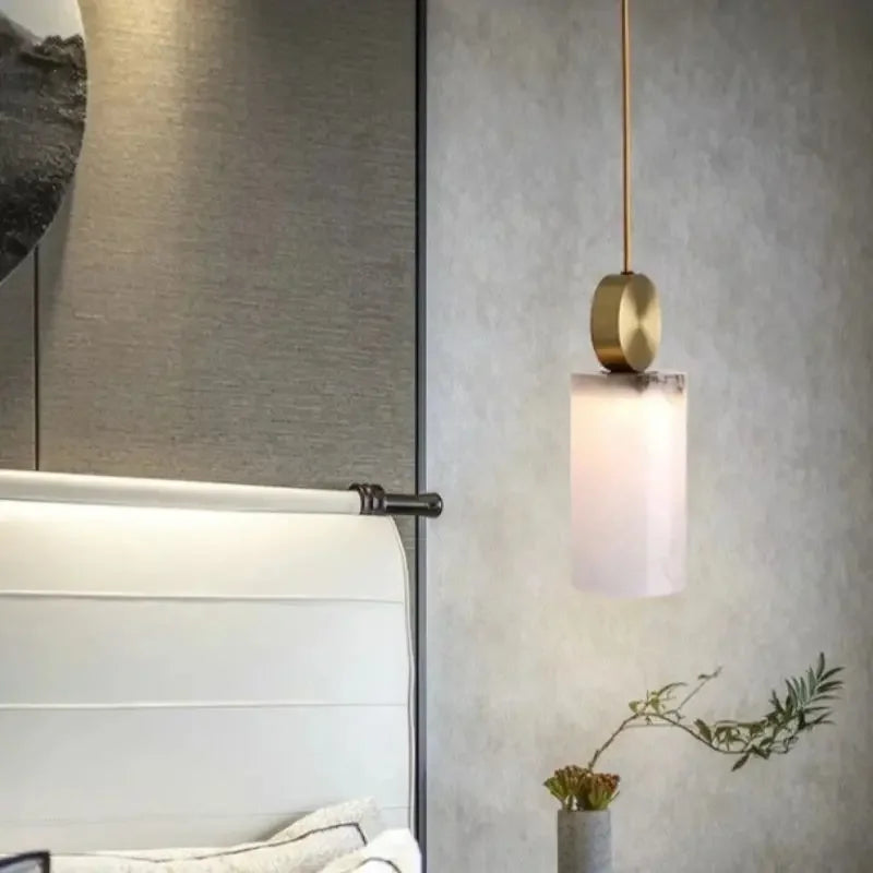 lustre en marbre et cuivre décoration nordique suspendue - vue 5 sur 8