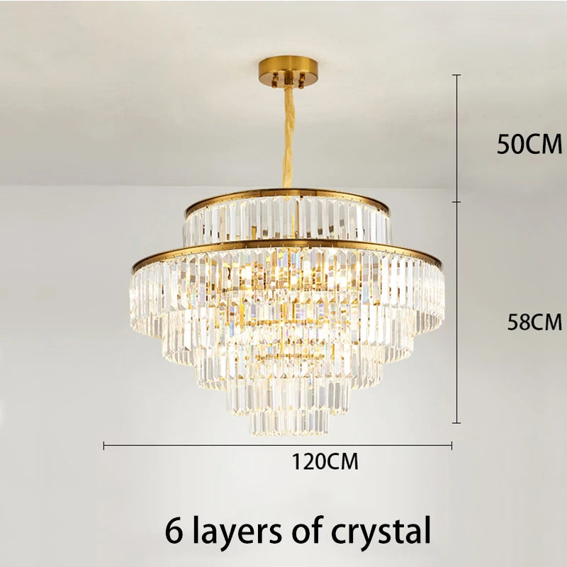 lustre moderne en cristal doré pour éclairage décoratif intérieur - vue 10 sur 10