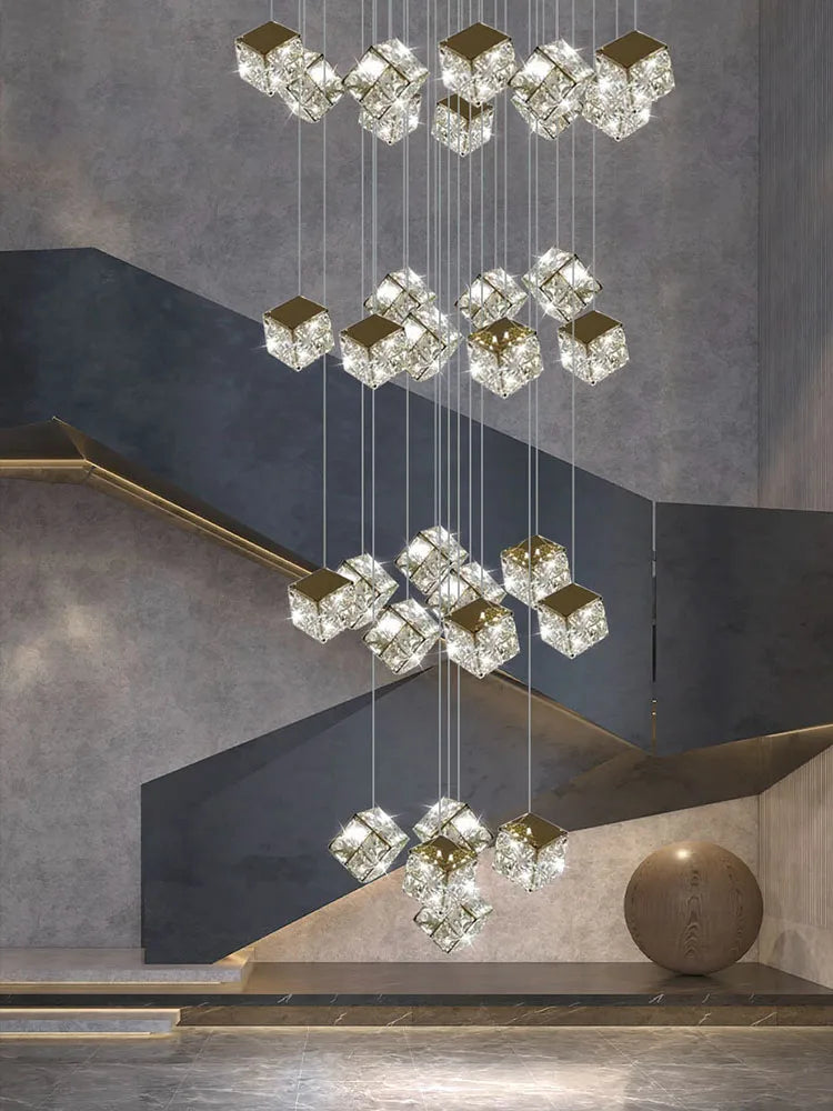 lustre carré moderne en cristal pour éclairage design - vue 3 sur 14