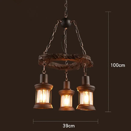 Lustre LED rétro industriels antiques LOFT Bar Vintage Art bois E27 - vue 18 sur 24