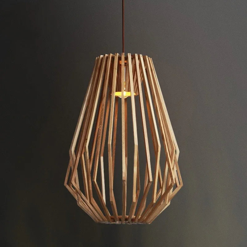 Nordic Wooden Cage Chandelier For Living Room Dining Study Modern Solid Wood Art Led Lamp Indoor Lighting Home Decor - vue 4 sur 8