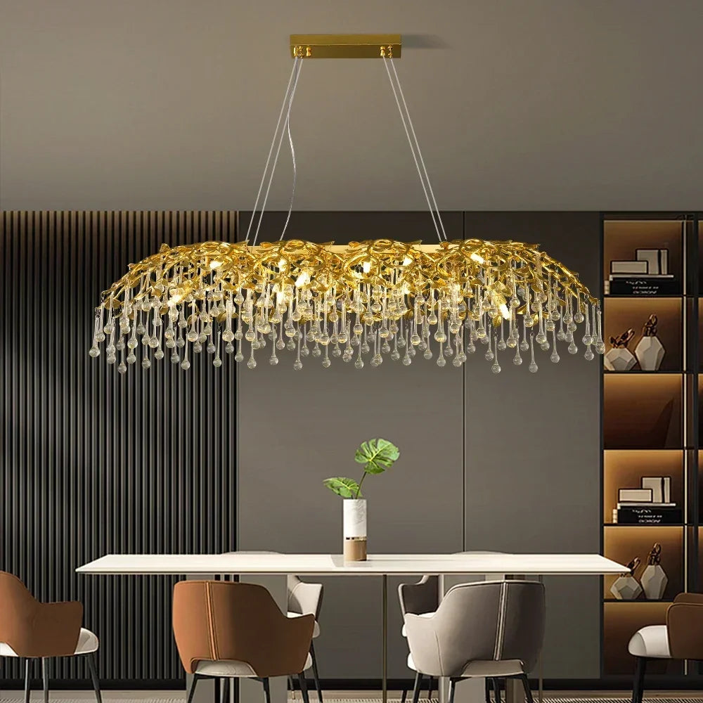 lustre en cristal de luxe design goutte de pluie élégant - vue 4 sur 10