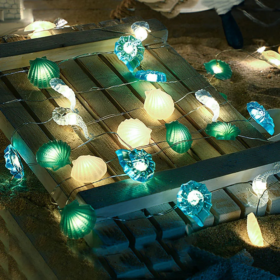 guirlande lumineuse coquillages et étoiles de mer décorative - vue 4 sur 8