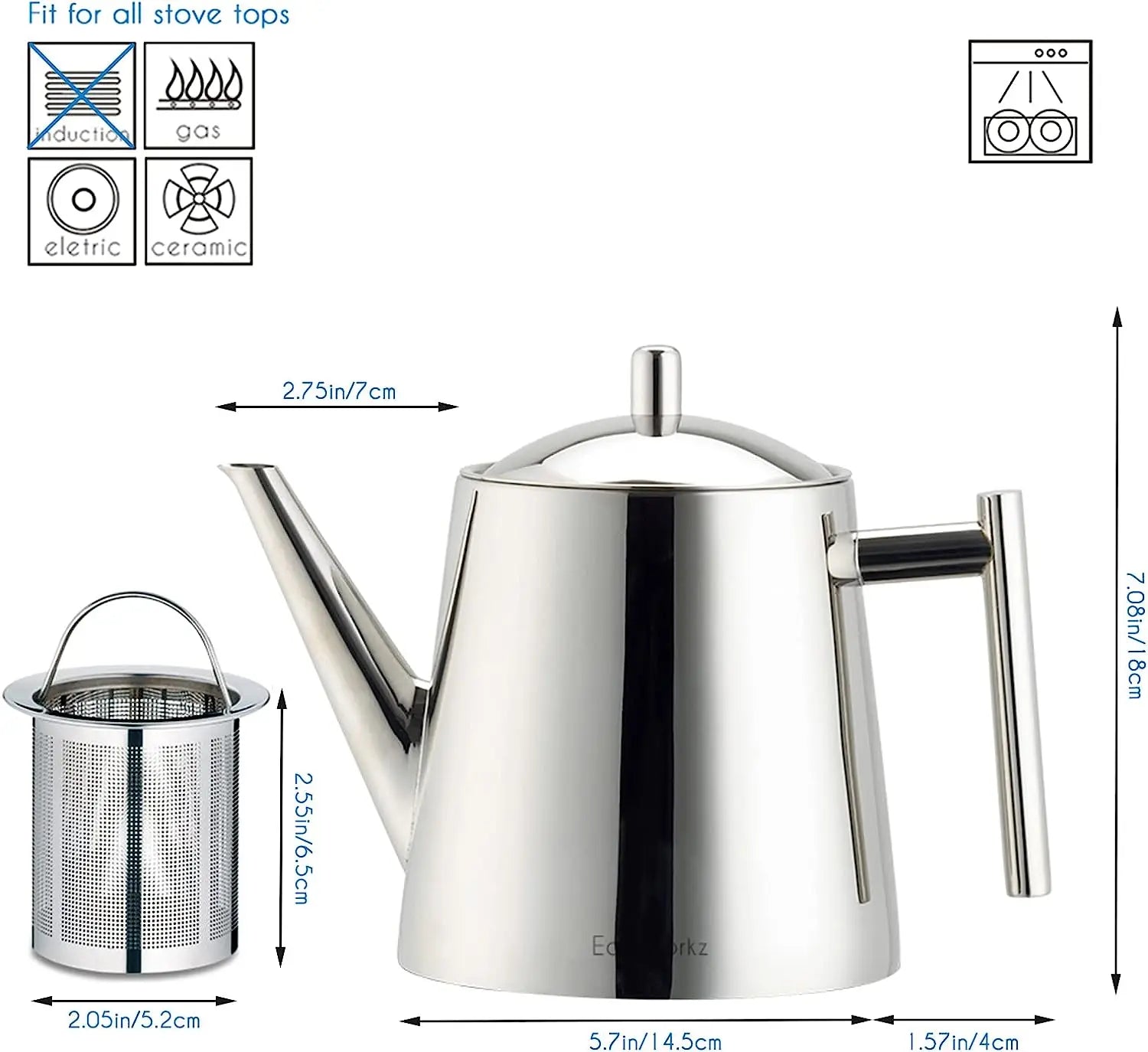 Theiere acier inox infuseur amovible 11l design moderne - vue 8 sur 9