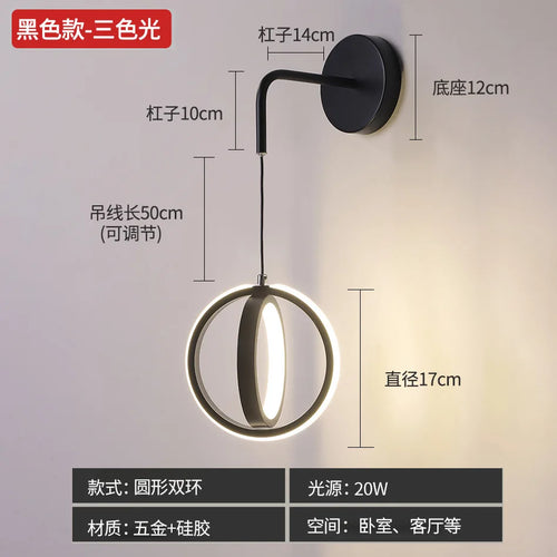 applique murale led moderne de luxe avec anneau doré décoratif d'intérieur - vue 18 sur 18