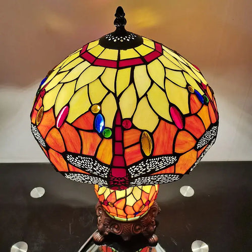 lampe de table libellule style américain rétro décoratif en verre - vue 5 sur 5