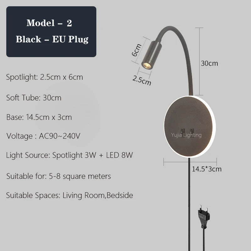 applique murale led moderne avec ports usb et interrupteur - vue 17 sur 22