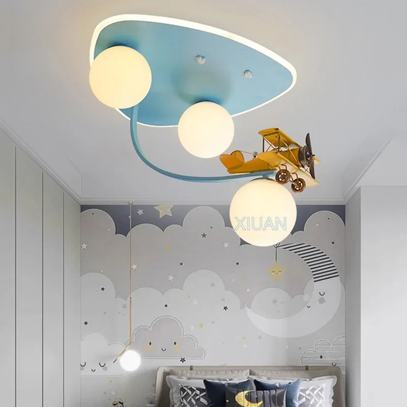 Cartoon Yellow Airplane Ceiling Lamps Children's Room Chandelier Light for Nursery School Kids Girl Boy Bedroom Hanging Lights - vue 2 sur 6