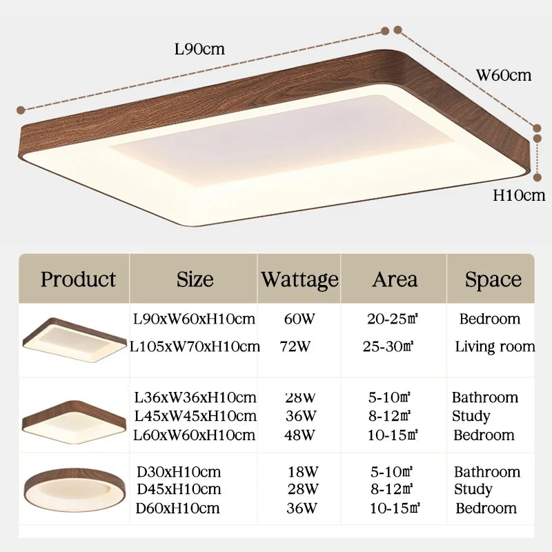 plafonniers led imitation bois éclairage rond rectangle carré - vue 4 sur 13