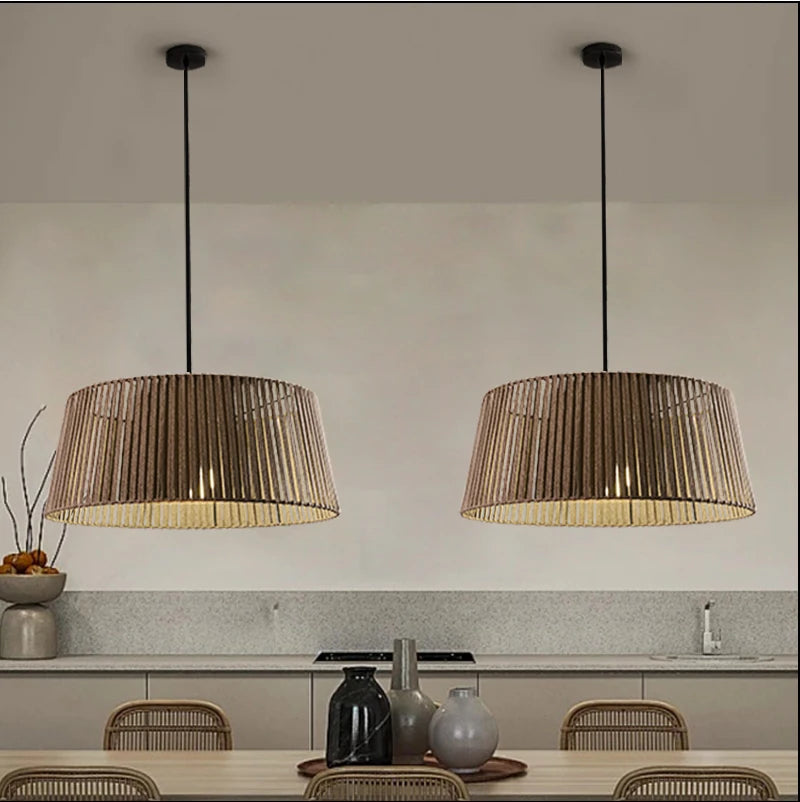 lustre nordique sandyha tissé corde éclairage led maison - vue 4 sur 12
