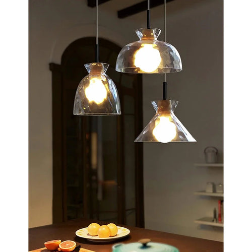 Lamp Mini Pendant Lighting With Handblown Clear Hammered Glass Shade, Adjustable Cord Ceiling Light Fixture For Kitchen Island - vue 5 sur 9