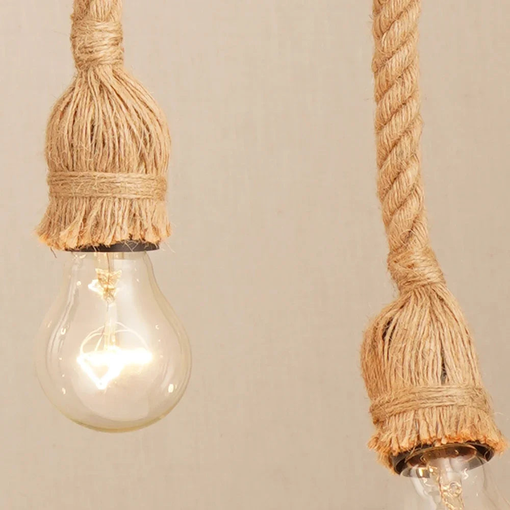 suspension rétro loft industriel en corde de chanvre avec ampoule edison - vue 4 sur 11