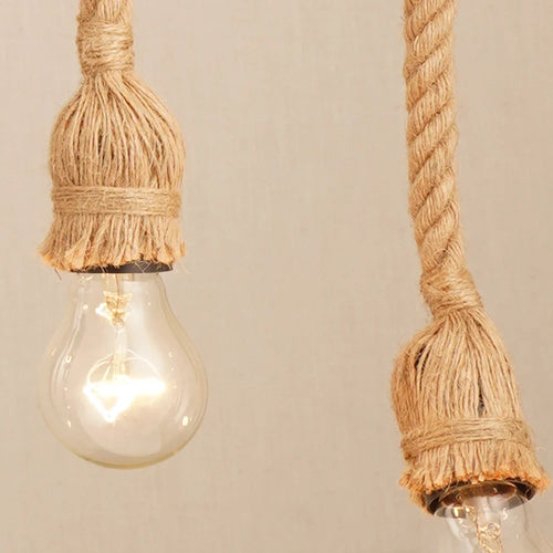 suspension rétro loft industriel en corde de chanvre avec ampoule edison - vue 5 sur 11