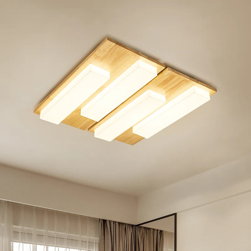 plafonniers led modernes en bois véritable 4/6/9 têtes luminaire intérieur - vue 3 sur 12