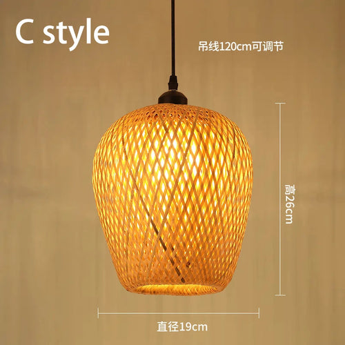 lustre style chinois fait main en bambou tissage pastoral vintage - vue 9 sur 30