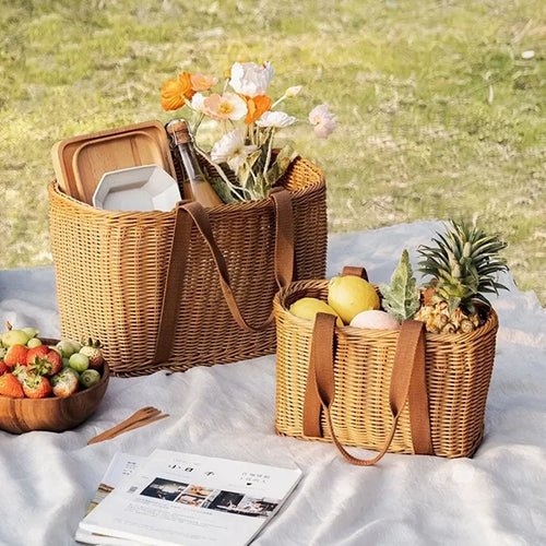 panier de pique-nique en osier pour rangement et courses - vue 3 sur 22
