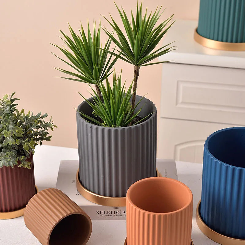 pot de fleurs en céramique lignes verticales pour plantes d'intérieur - vue 4 sur 23