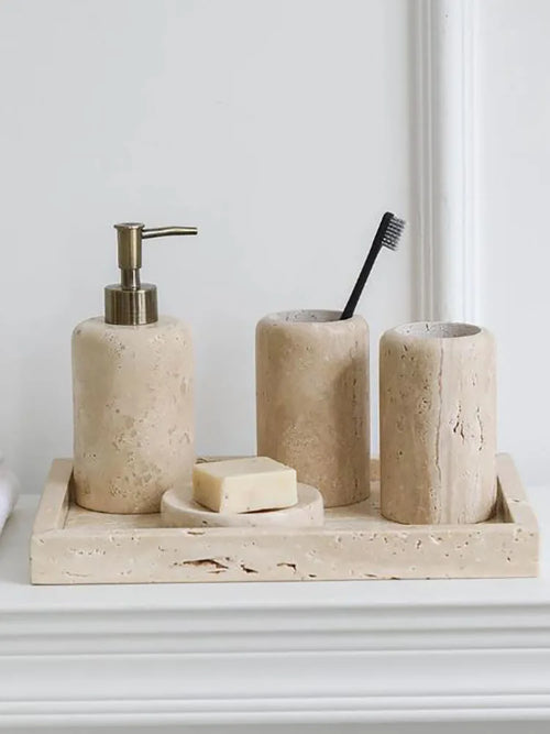 ensemble de salle de bain en gravier avec accessoires élégants - vue 3 sur 15