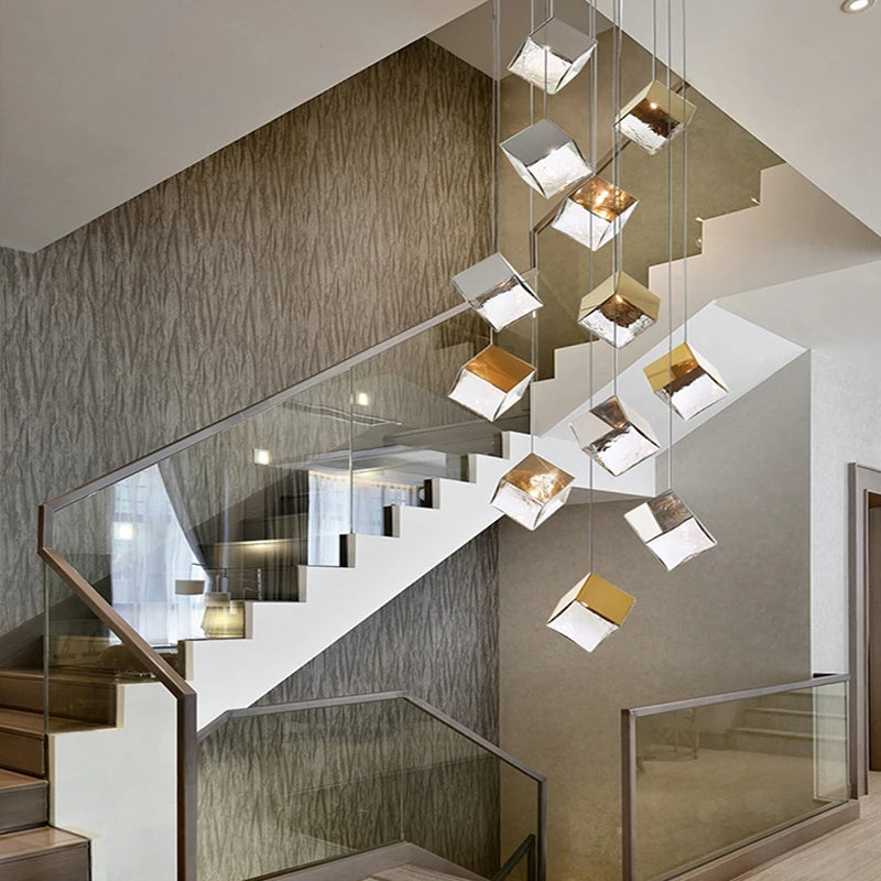 Modern cubic design villa pendant lights, Nordic living room, hotel lobby lights, restaurant, bar interior decoration lights - vue 5 sur 14