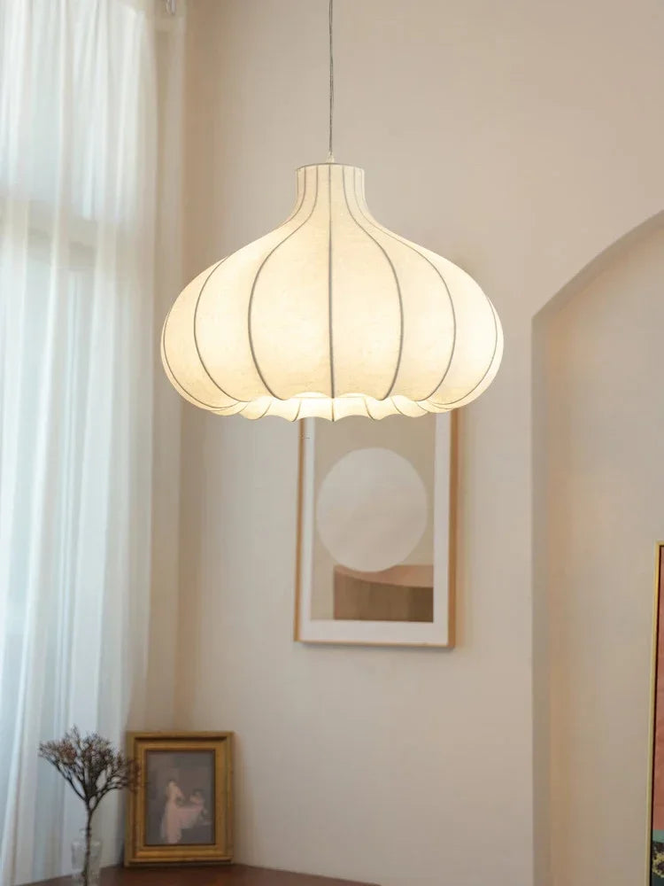 lustre japonais en soie d'oignon style wabi sabi pour intérieur élégant - vue 4 sur 9
