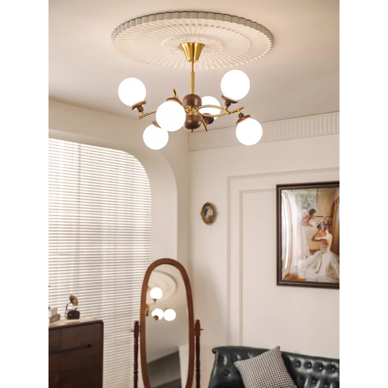 lustre en bois et verre style rétro américain pour cuisine et restaurant - vue 4 sur 9