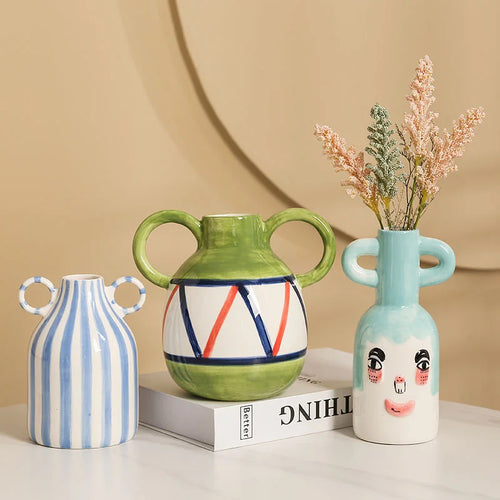vase en céramique peint à la main avec oreilles décoratif amusant - vue 2 sur 11