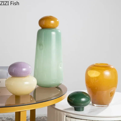 vase elliptique en verre avec couvercle pour fleurs décoratives - vue 3 sur 9