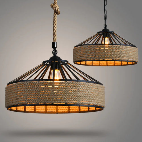 suspension en sisal vintage avec éclairage créatif et tissage élégant - vue 3 sur 10