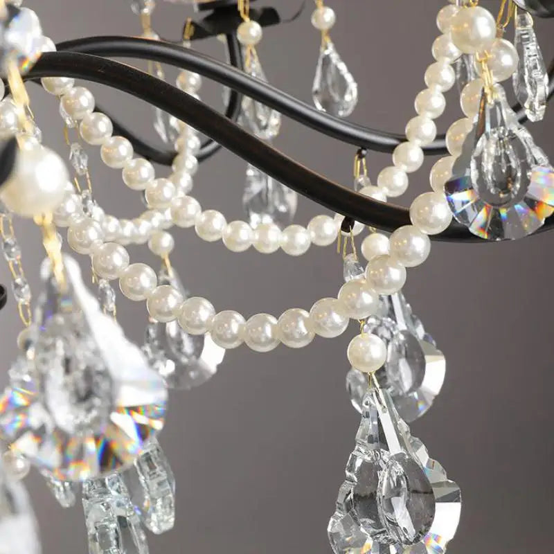 lustre moderne en cristal avec perles et éclairage led - vue 5 sur 10