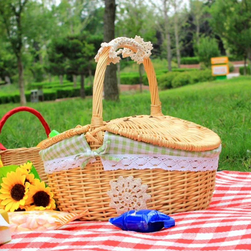 panier en osier tissé à la main pour pique-nique et rangement extérieur - vue 3 sur 9
