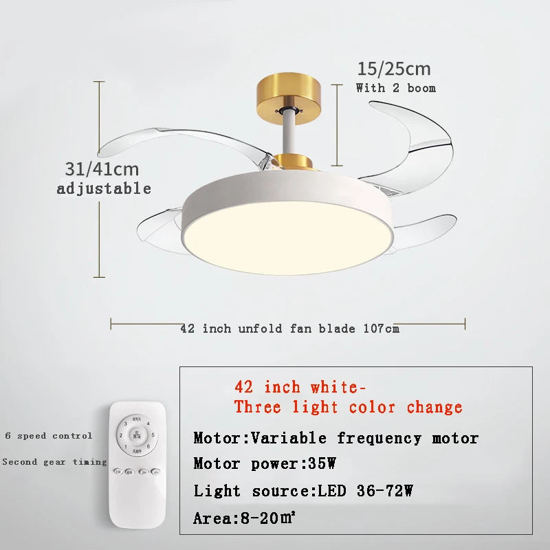 ventilateur de plafond moderne 	 avec lumières led télécommande rechargeable - vue 13 sur 15