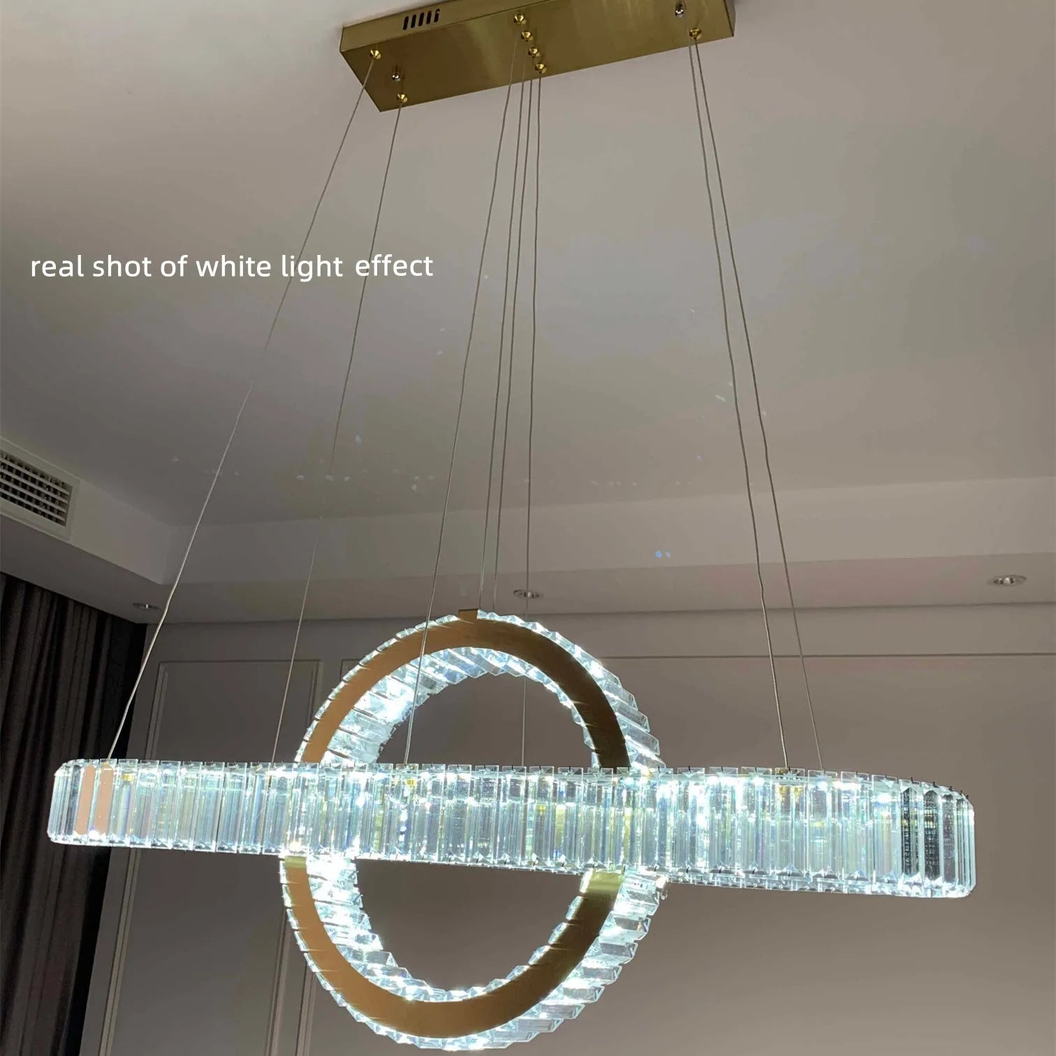 Lustre LED led moderne en acier doré avec cristaux et câble réglable - vue 6 sur 12