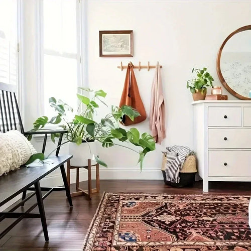 porte-manteau en bois massif avec crochets pour rangement mural décoratif - vue 3 sur 7