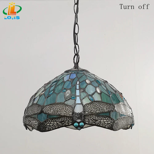 lustre libellule scandinave style tiffany rétro éclairage design jardin - vue 7 sur 6