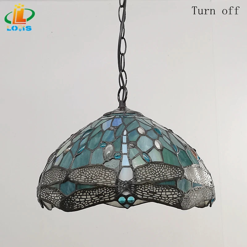 lustre libellule scandinave style tiffany rétro éclairage design jardin - vue 6 sur 6