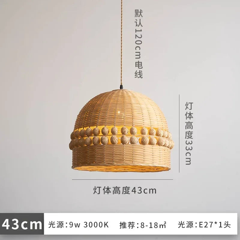 suspension moderne en bambou tissé style wabi-sabi zen décoratif - vue 7 sur 8