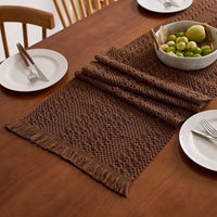 Chemin de table bohème nordique tissé avec pompons
