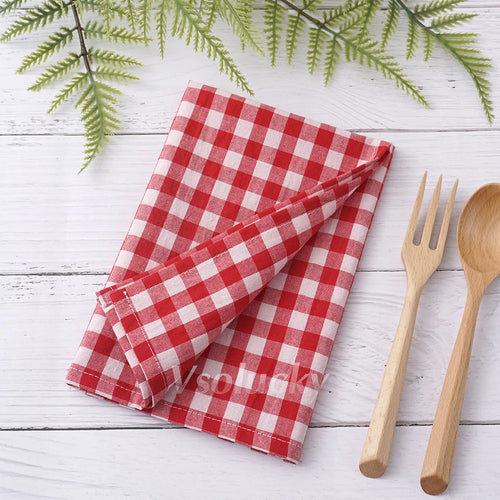 Serviette de table coton vichy style champêtre 42x42 - vue 6 sur 7