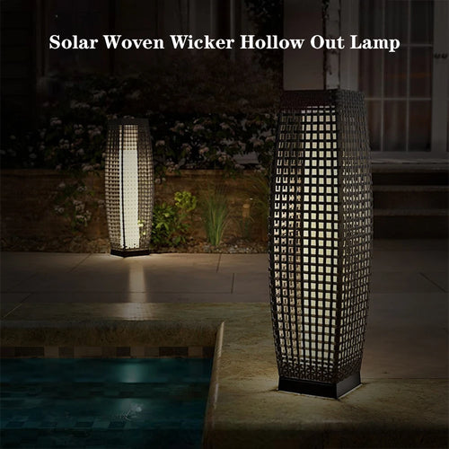 lampe extérieure solaire en rotin et osier décorative - vue 6 sur 8