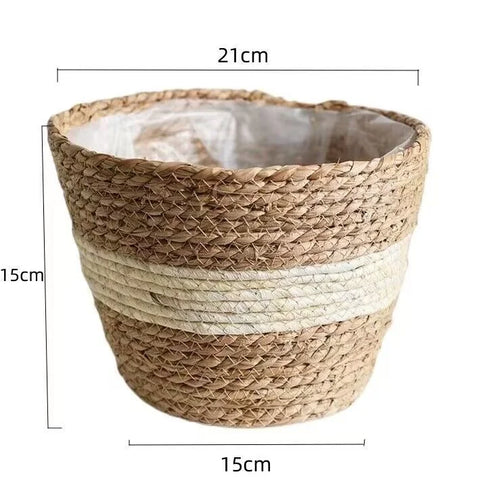 panier décoratif en herbe tressée pour fleurs et rangement - vue 12 sur 13