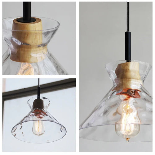 Lamp Mini Pendant Lighting With Handblown Clear Hammered Glass Shade, Adjustable Cord Ceiling Light Fixture For Kitchen Island - vue 7 sur 9